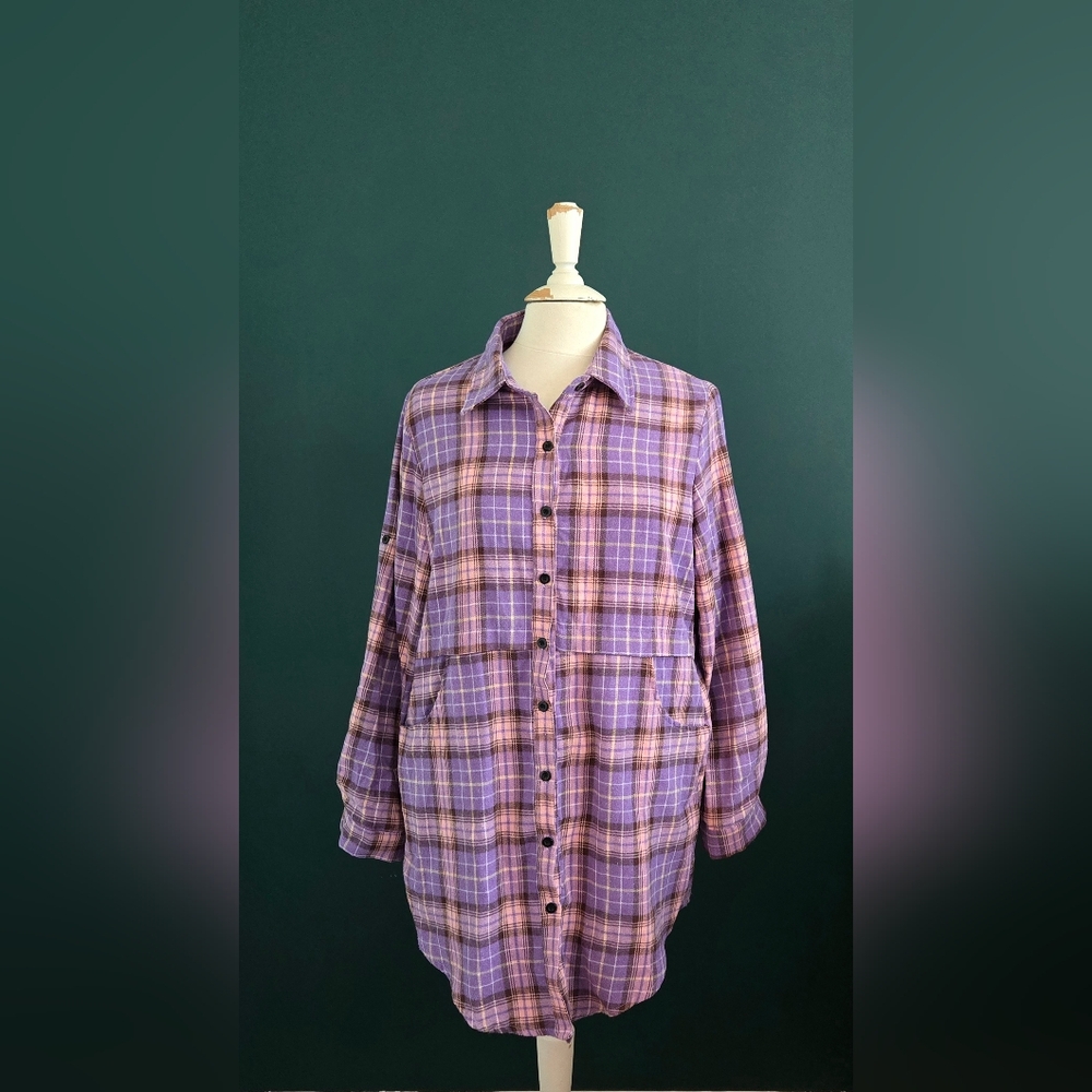 Women's Purple Plaid Button-Front Jacket